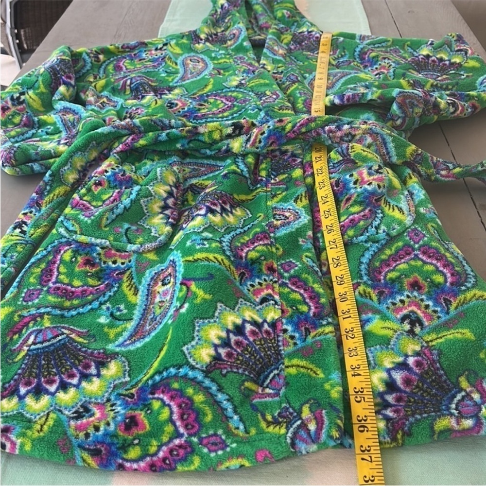 Vera Bradley Emerald Paisley Fleece Hooded Bath Robe Green S/M - Picture 8 of 9